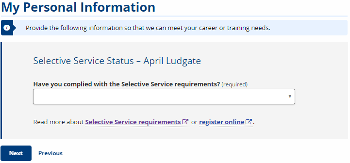 Select Service Stat Selective Service Status
