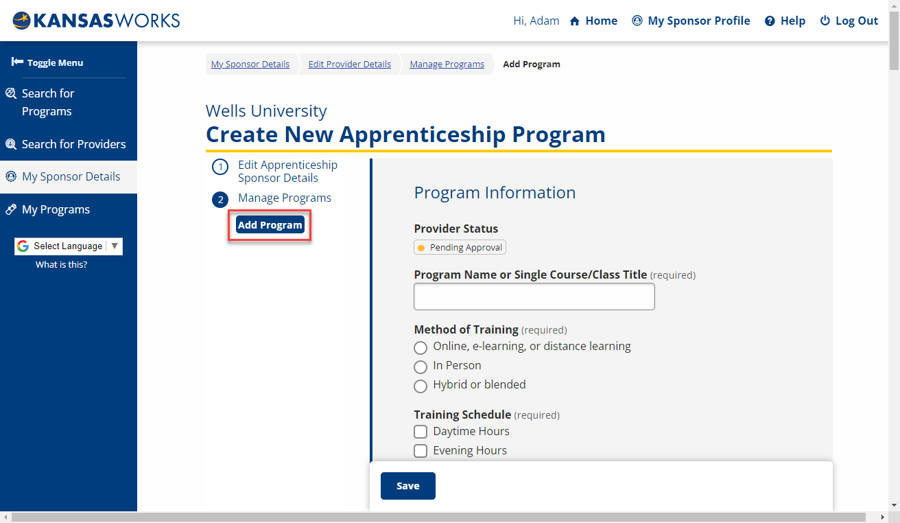 Add an RA Program