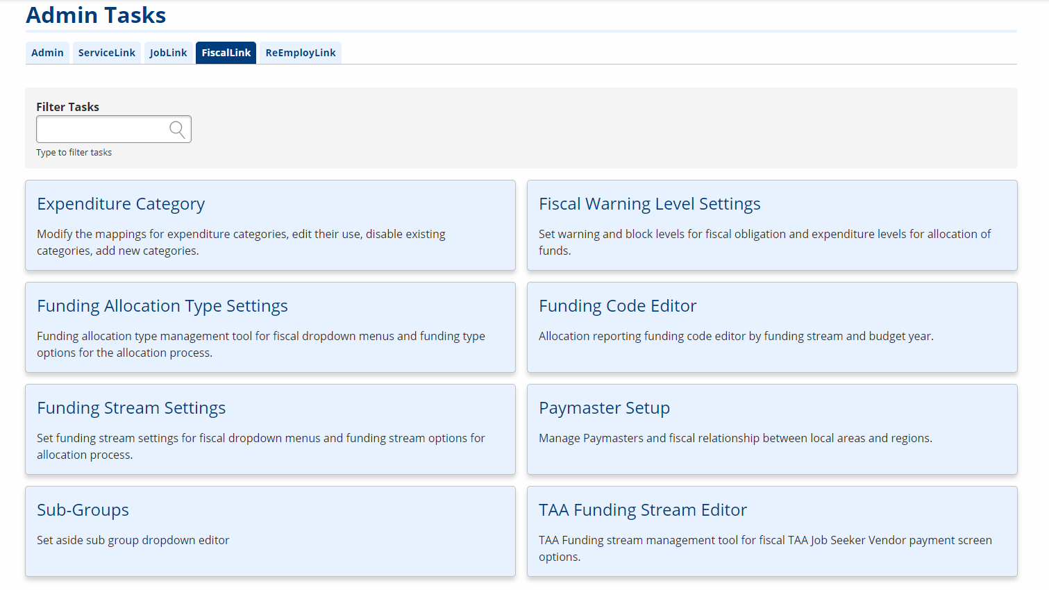 FiscalLink Admin Tasks screenshot