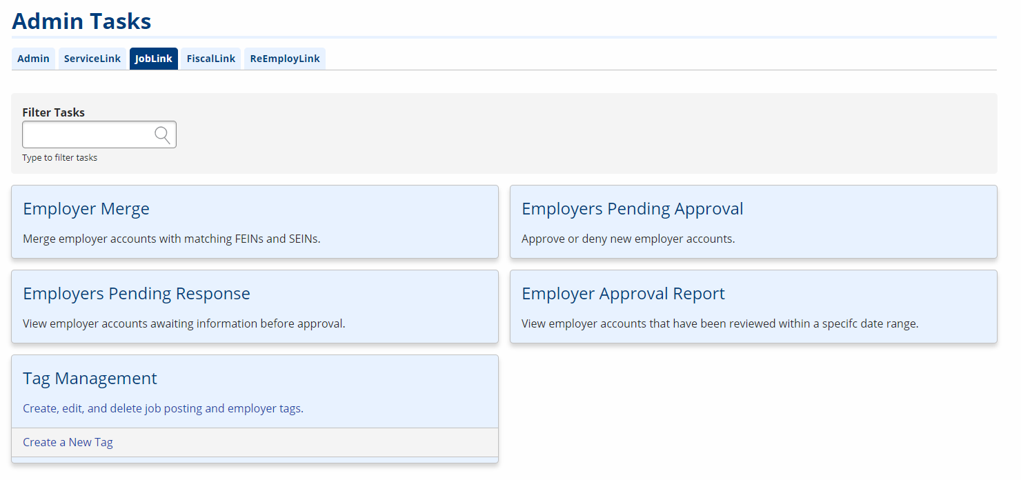 JobLink Admin Tasks screenshot