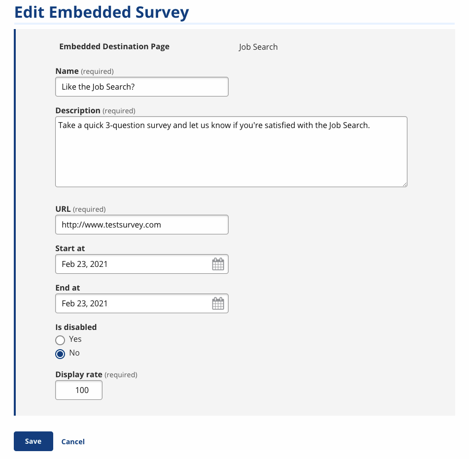 Edit Embedded Survey screenshot