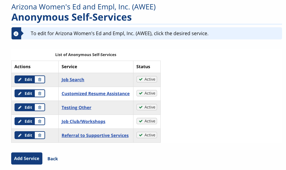 Manage Anonymous Self-Service Tracker for a specific office