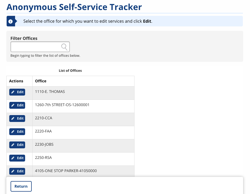 Manage Anonymous Self-Service Tracker of any office