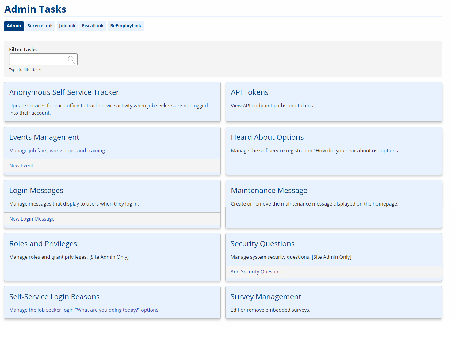 Sitewide Admin Tasks screenshot