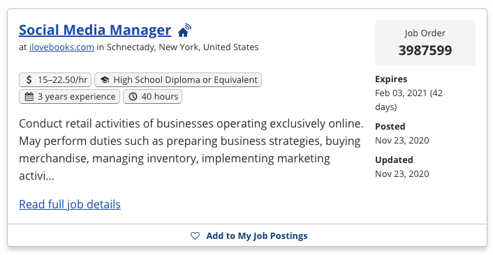 Job Search result card screenshot