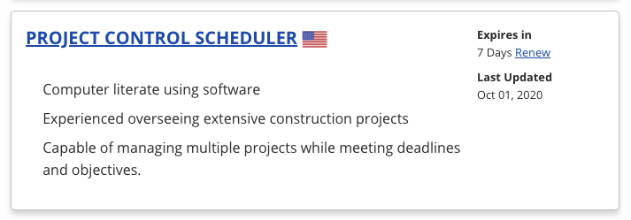 Resume Search result card screenshot