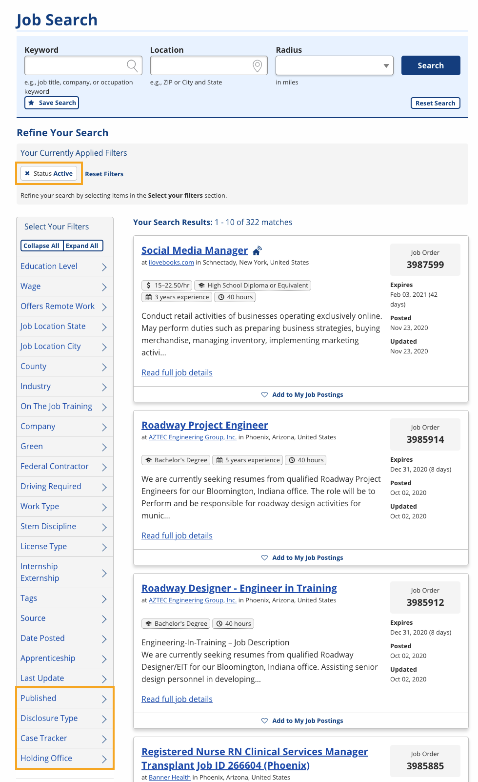 Staff view of Resume Search screenshot